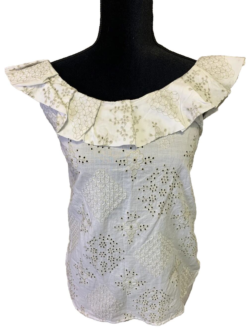 Anthropologie Weston Wear Womens Top Size Small Eyelet Boho Milkmaid Ruffles